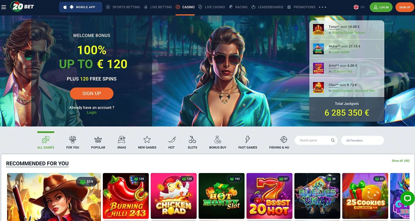 20bet - Casino online con RTP alto 20bet, casino online que paga dinero real con bono de bienvenida del 100% y 120 giros gratis