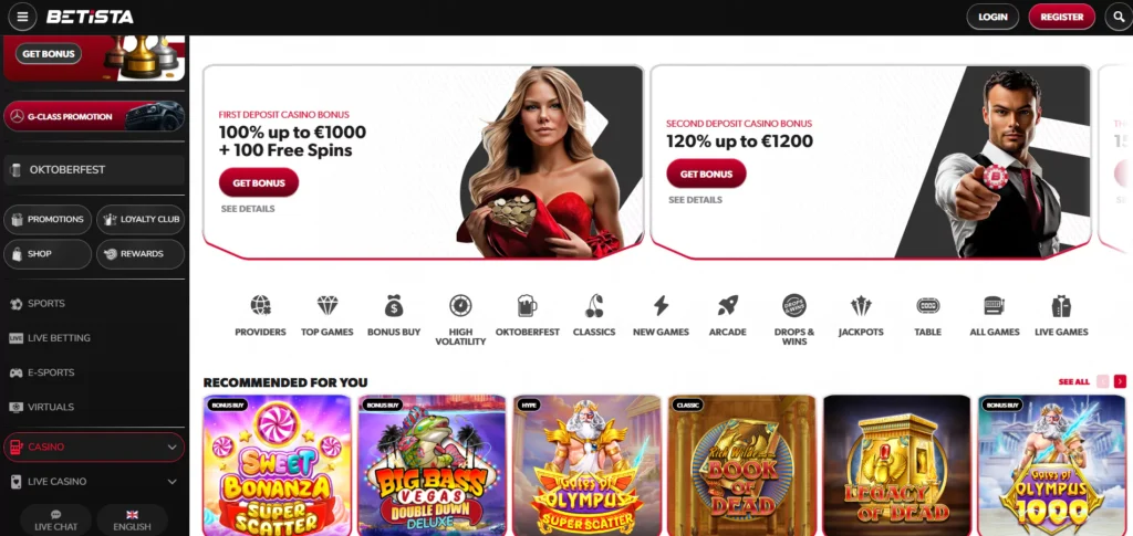 Betista - Casino online con pagos en 24 horas Betista, casino online que paga con bono de bienvenida del 100% hasta 1000 euros y 100 giros gratis