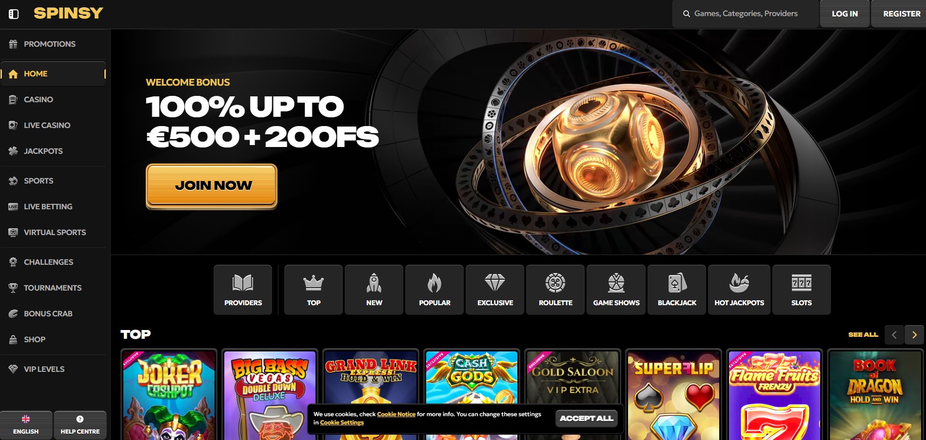 Spinsy - Casino online con bonos para tragamonedas Spinsy, casino online que paga con bono del 100% hasta 500 euros y 200 giros gratis